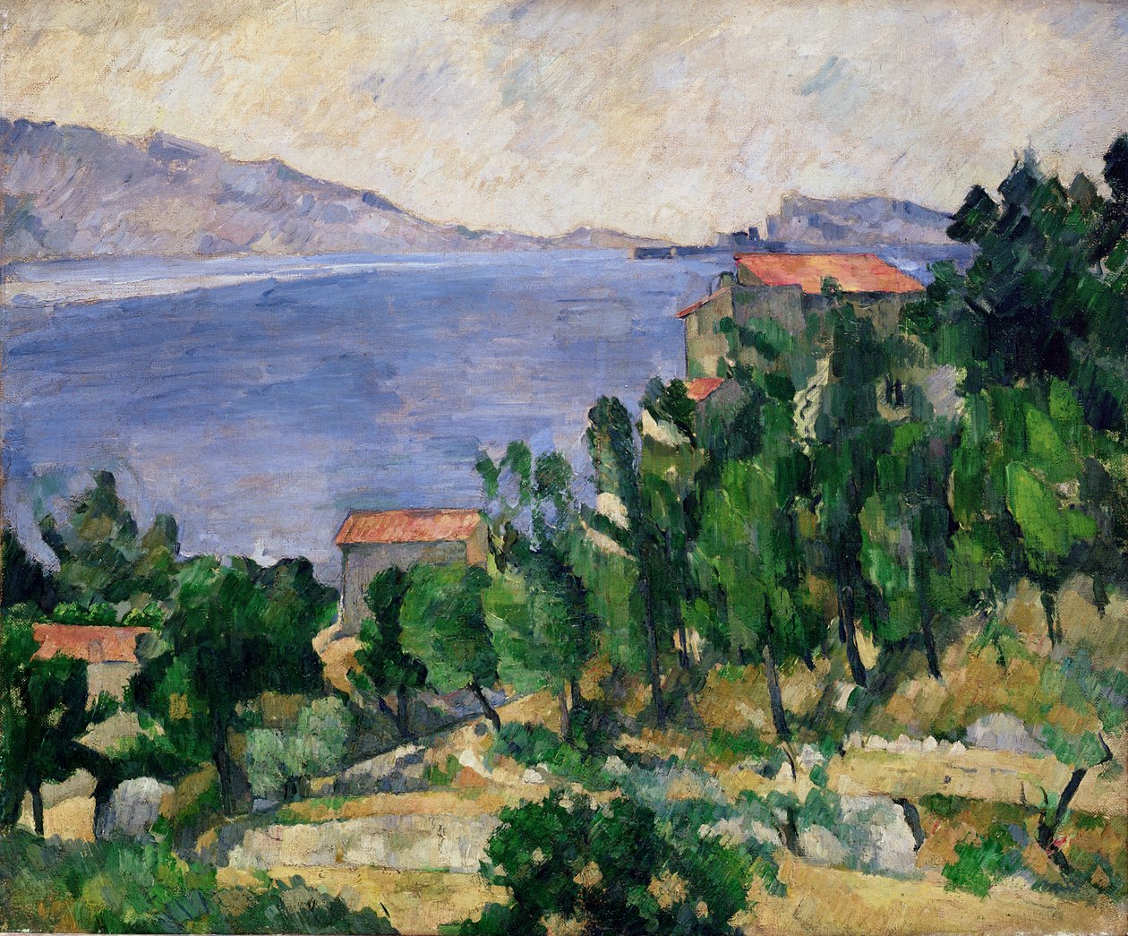 Udsigt over Mount Marseilleveyre og Isle of Maire, ca. 1882-85 af Paul Cézanne
