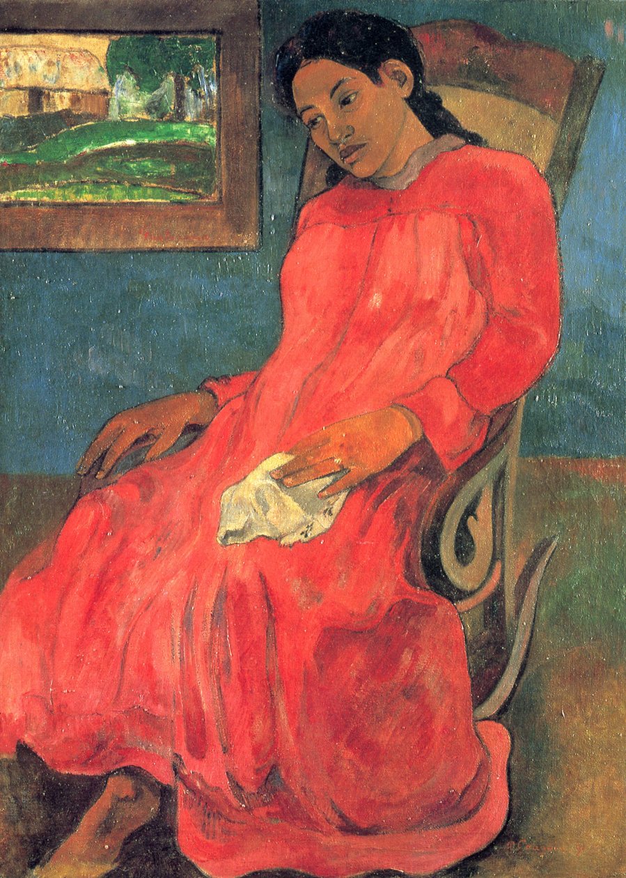 Kvinde i rød kjole af Paul Gauguin