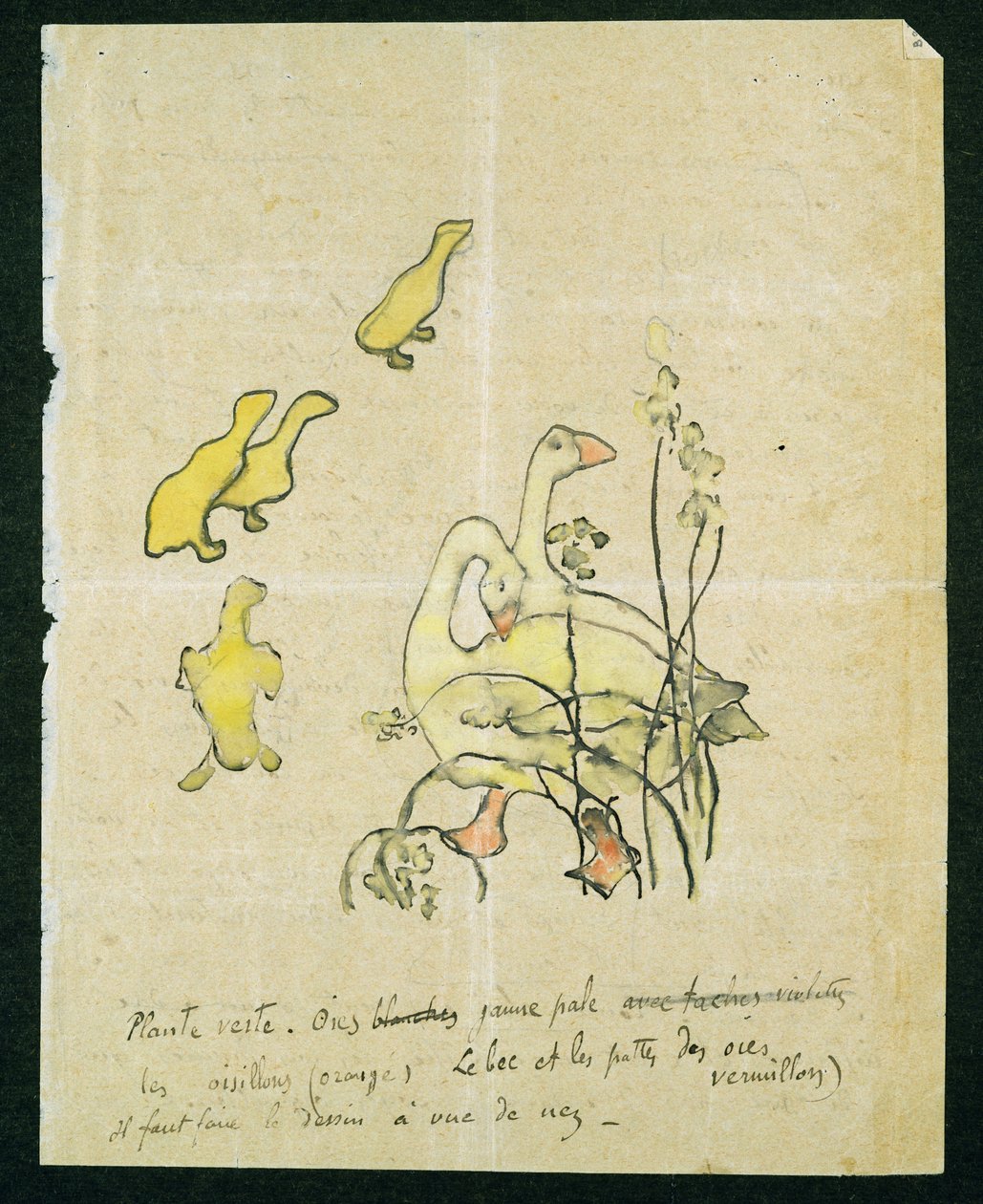Gæs og gæslinger (wc og blæk på papir) af Paul Gauguin