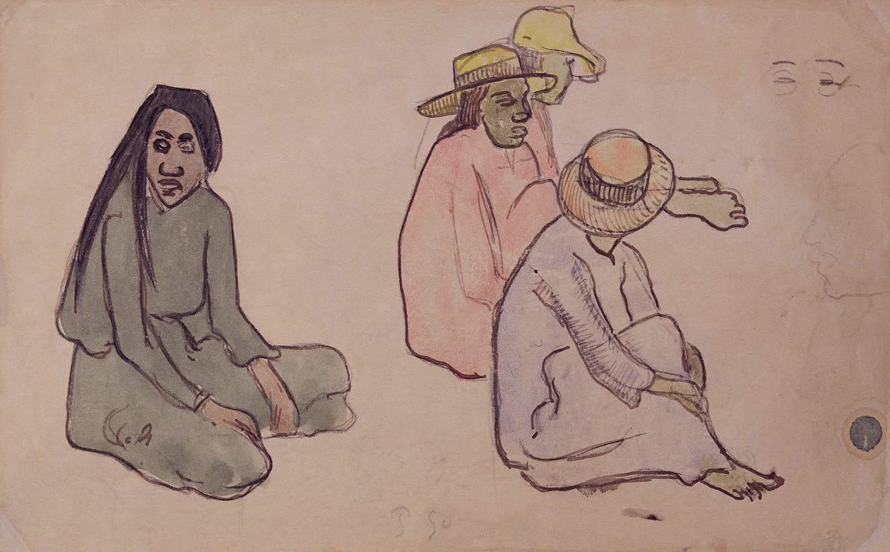 Studie af Tahitianere (wc, blæk og blyant på papir) af Paul Gauguin