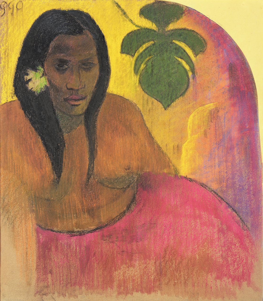 Tahitianske kvinder, ca. 1894 (kul og pastel på papir lagt om bord) af Paul Gauguin