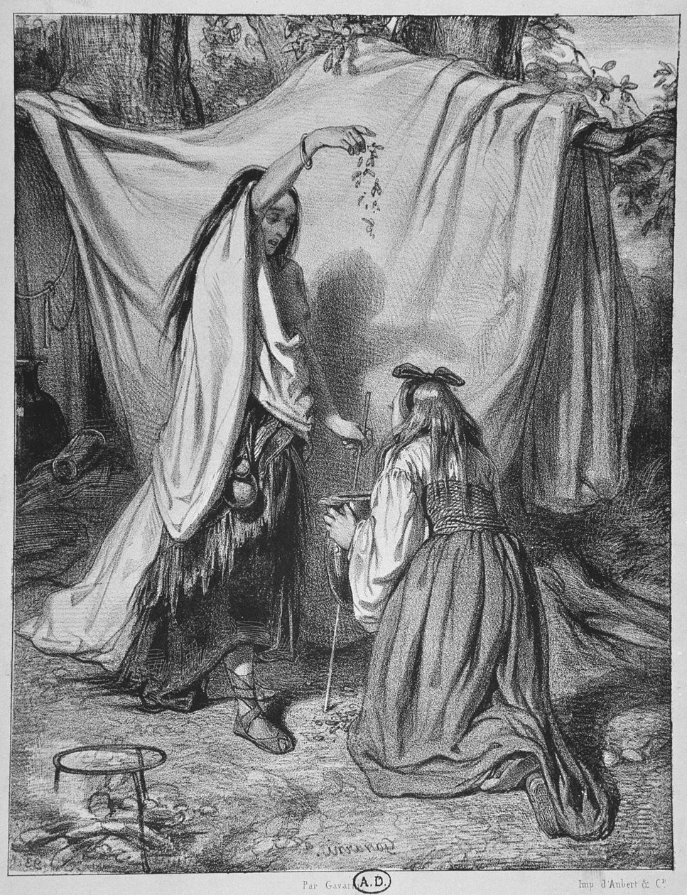 Heks forbereder en kærlighed Philtre, ca. 1840 af Paul Gavarni