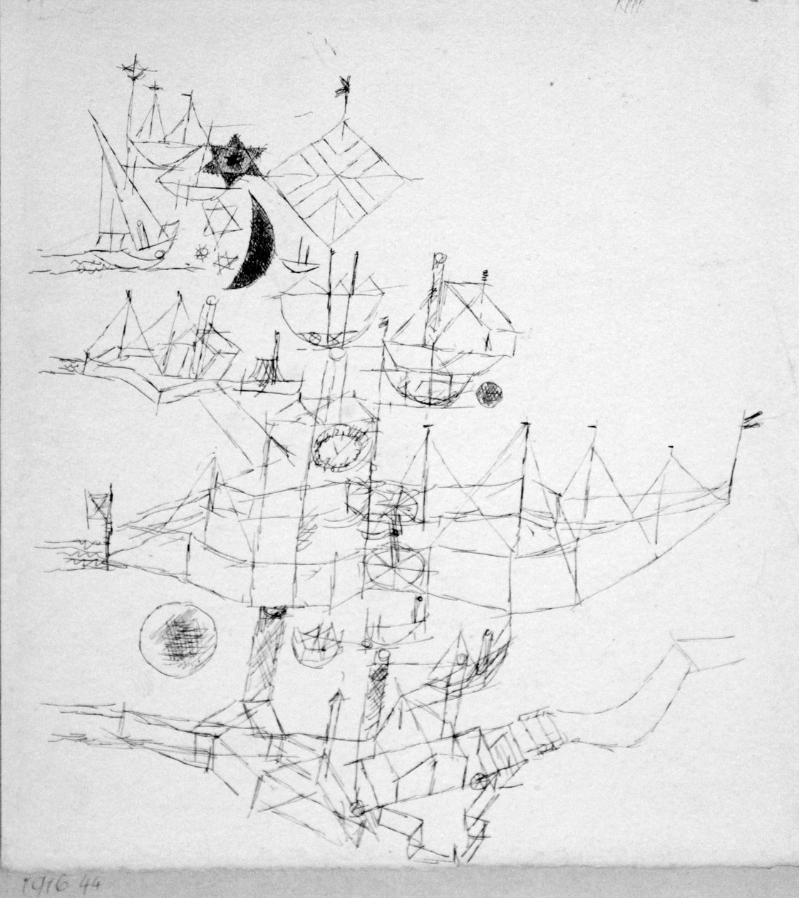 Skibe overlejret i flere lag af Paul Klee