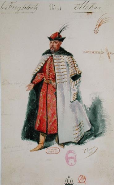 Prins Ottocar fra operaen Der Freischutz af Carl Maria von Weber (1786-1826) 1841 (wc på papir) af Paul Lormier