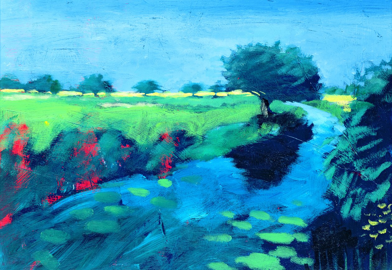 River (akryl på kort) af Paul Powis