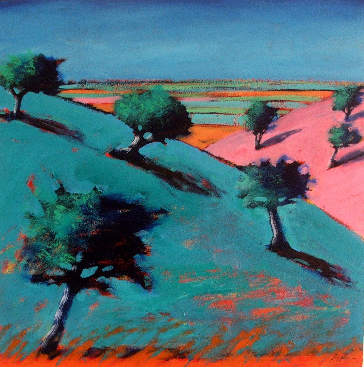 Valley (akryl om bord) af Paul Powis