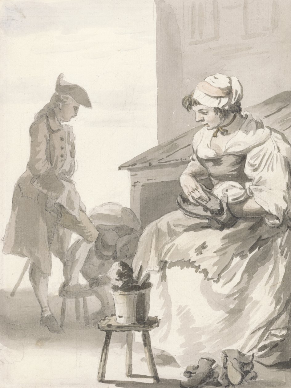 London Cries: Shoe Cleaner, ca. 1759 (pen & pensel, gråt blæk, wc og grafit på papir) af Paul Sandby