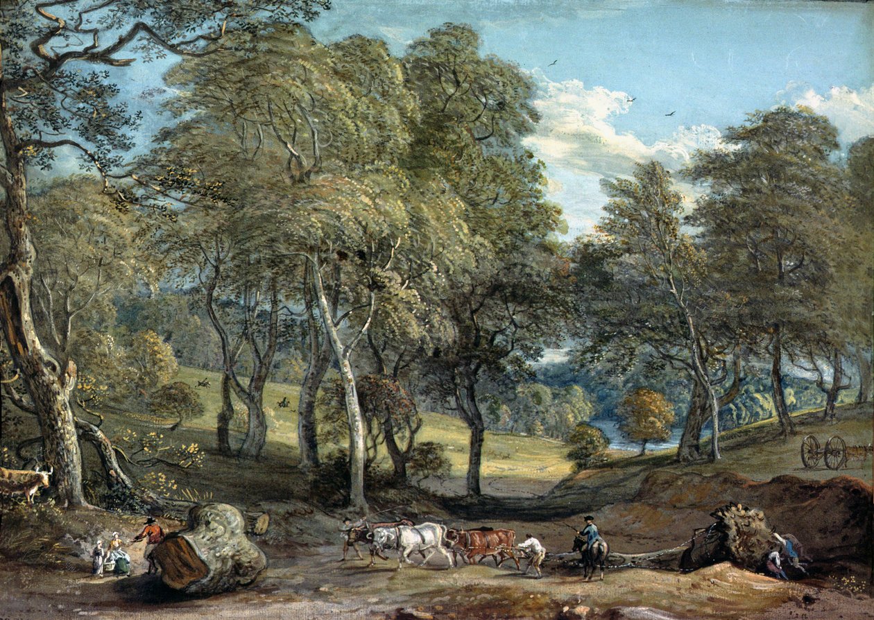 Windsor Forest with Oxen Drawing Timber, 1798 af Paul Sandby