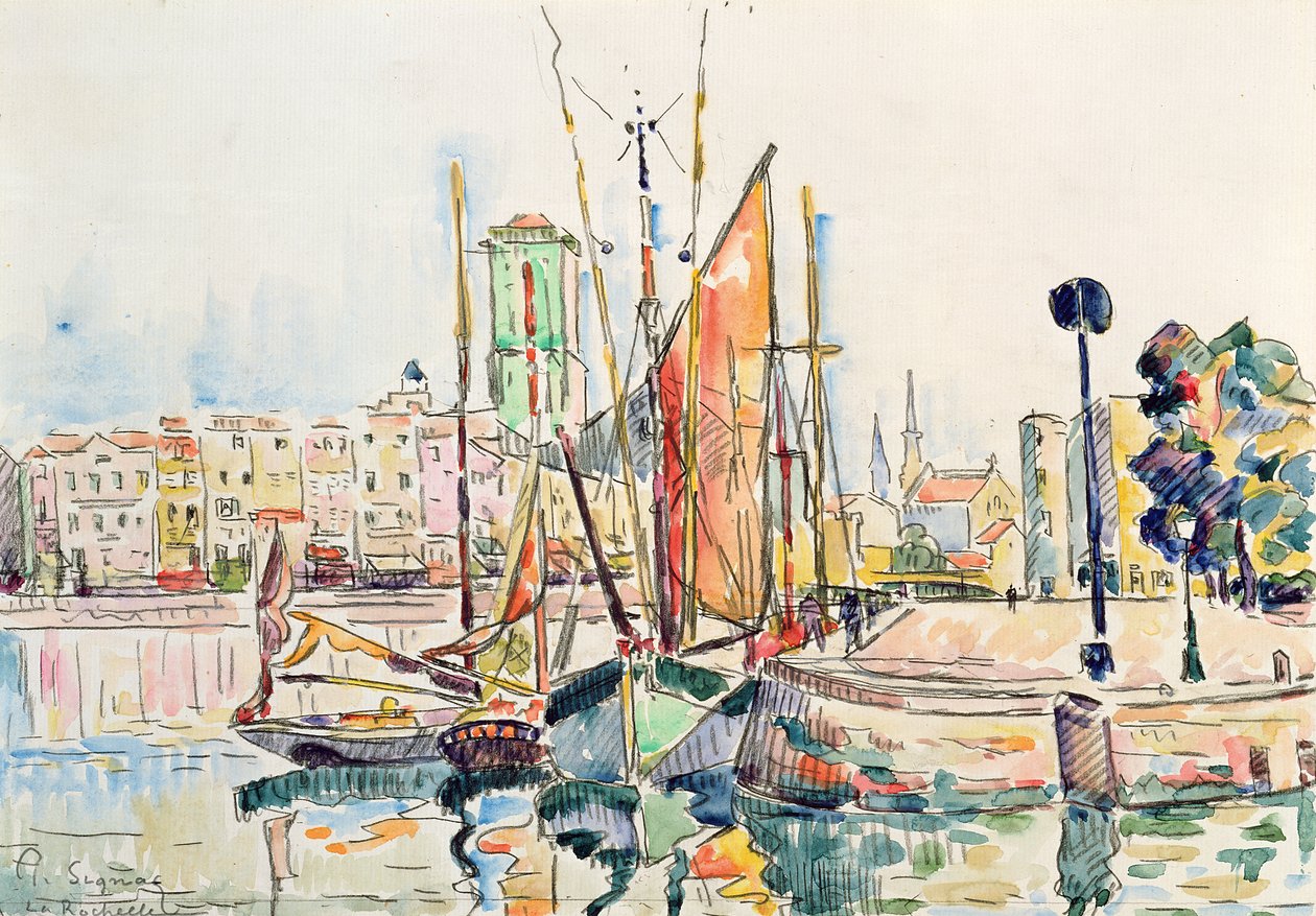 La Rochelle: Både og huse (wc på papir) af Paul Signac