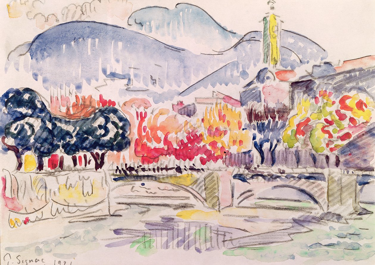 Le Paillon, Nice, 1921 (blyant og wc på papir) af Paul Signac