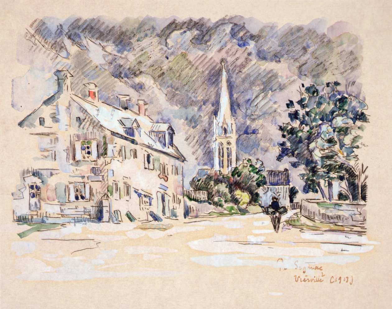 Vierville (Calvados) 1913 (sort farveblyant og wc på papir) af Paul Signac