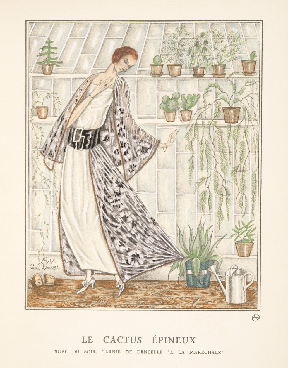 Le Cactus Epineux, fra en samling af modeplader, 1922 (pochoir-tryk) af Paul Zenker