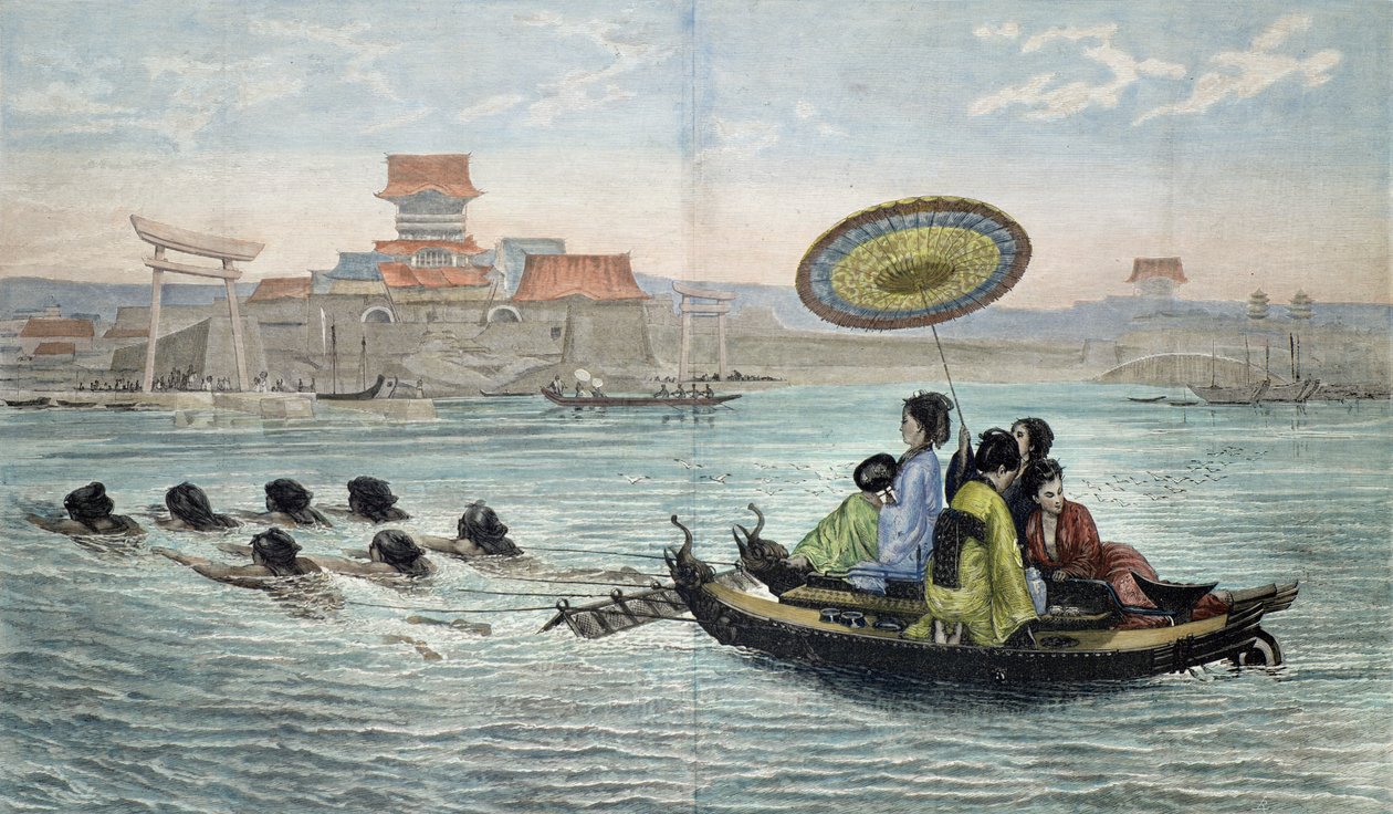 Den japanske bark (farvet litho) af Paul (after) Lenoir