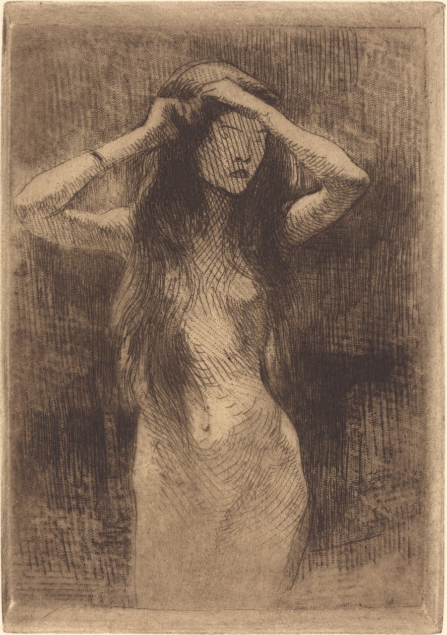 Nøgen pige, der reder sit hår, 1887. af Paul Albert Besnard