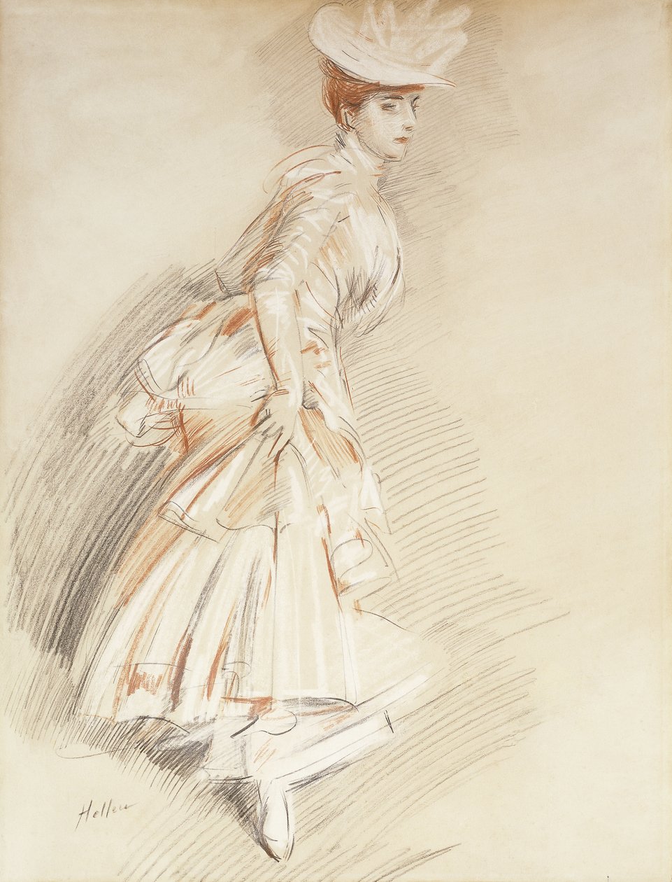 En elegant dame, stående i fuld længde, af Paul Cesar Helleu