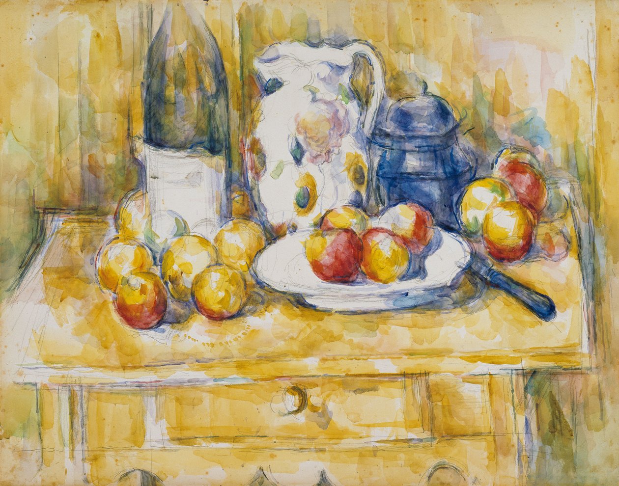 Stilleben med æbler på en skænk af Paul Cézanne