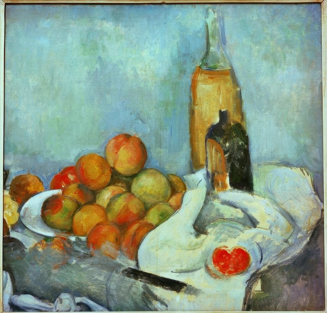 Flasker og ferskner af Paul Cézanne