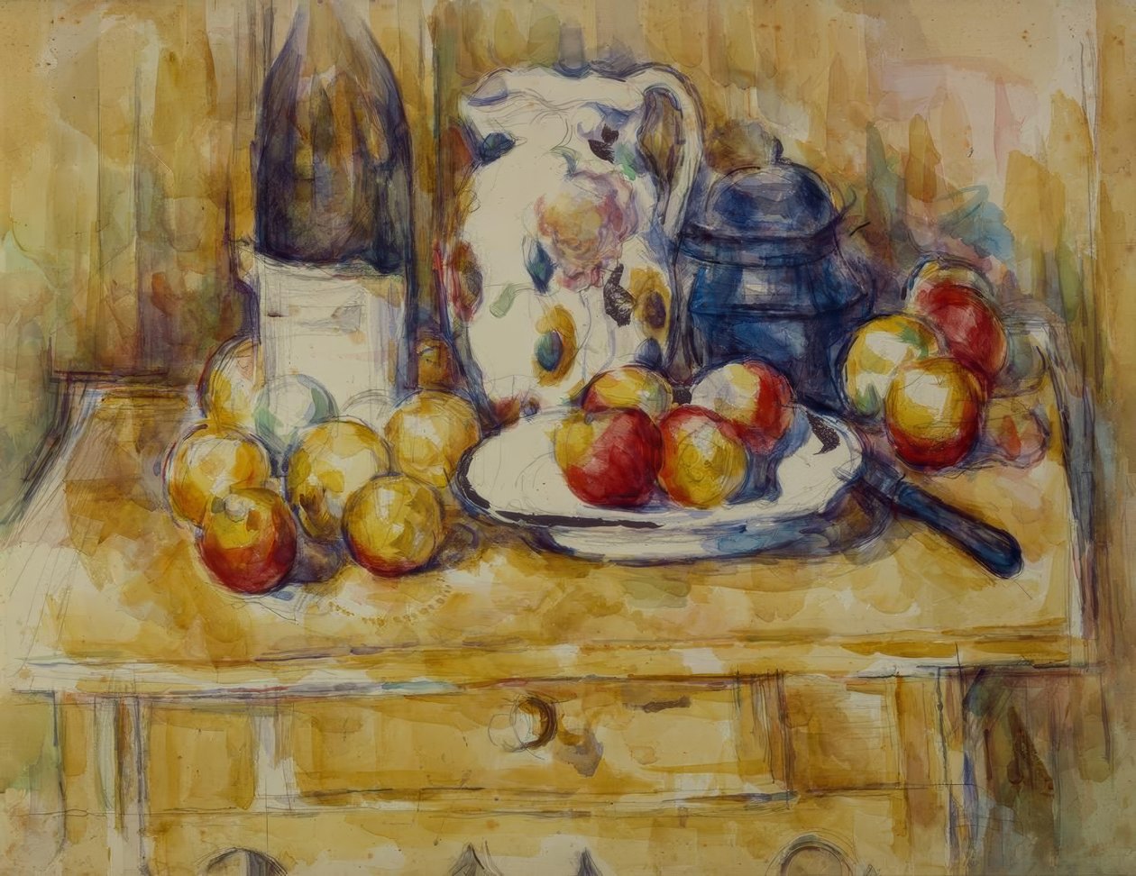 Stilleben: Æbler på en kommode af Paul Cézanne