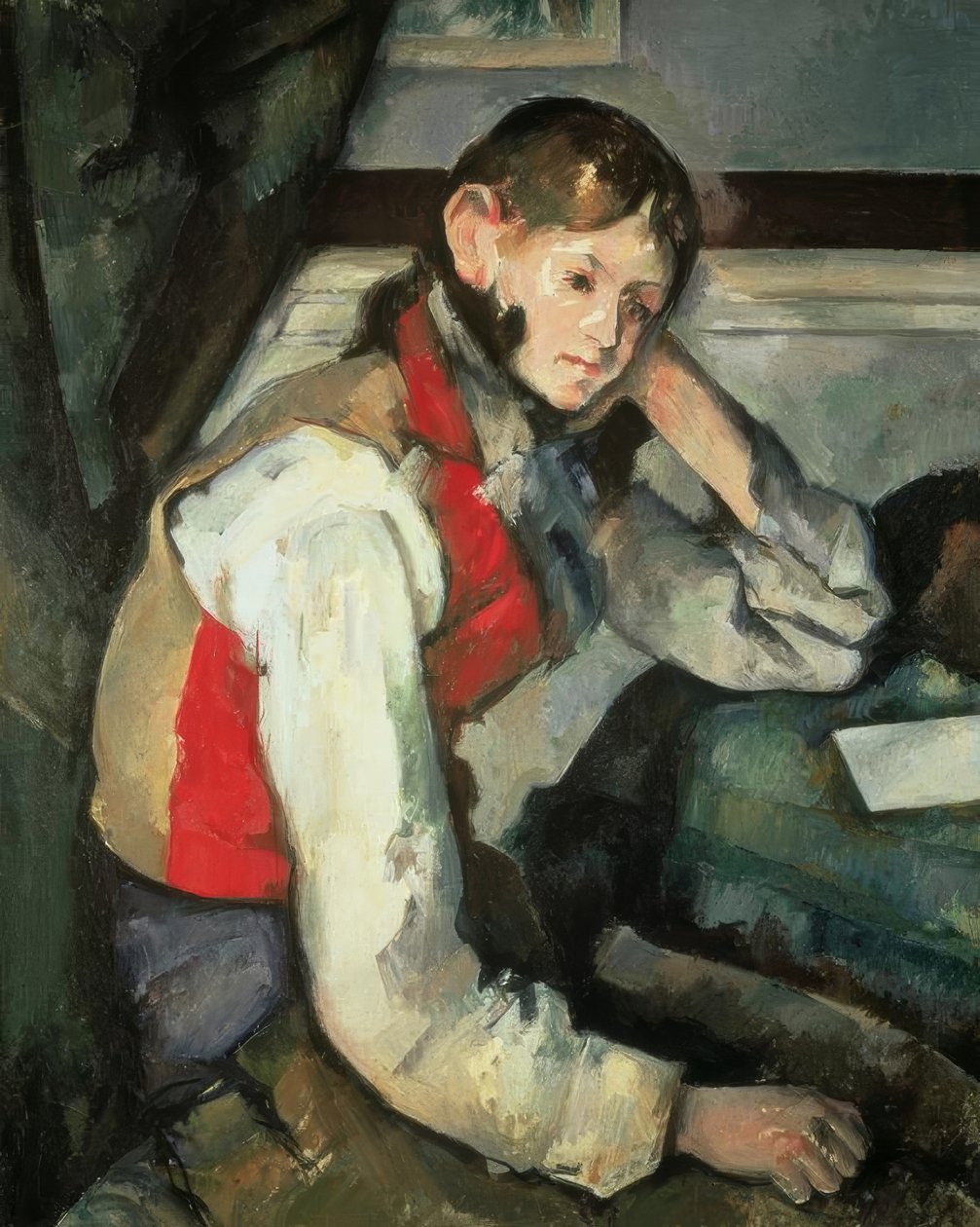 P.Cézanne, ung mand med en rød vest af Paul Cézanne