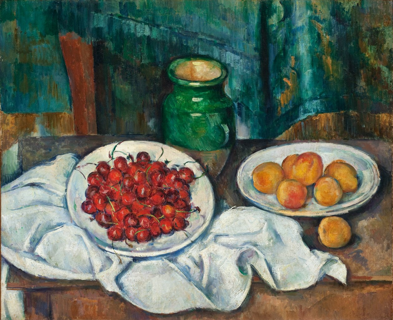 Stilleben med kirsebær og ferskner, 1885-7 af Paul Cézanne