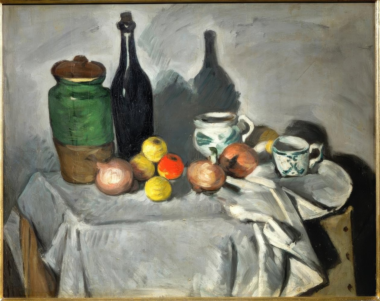 Stilleben (frugter og retter) af Paul Cézanne