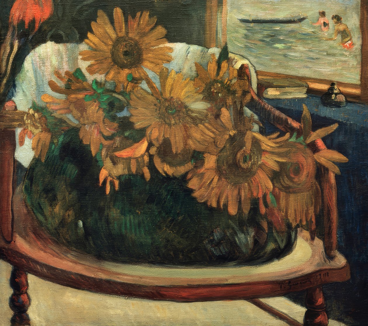 Solsikkeblomster i en stol I af Paul Gauguin