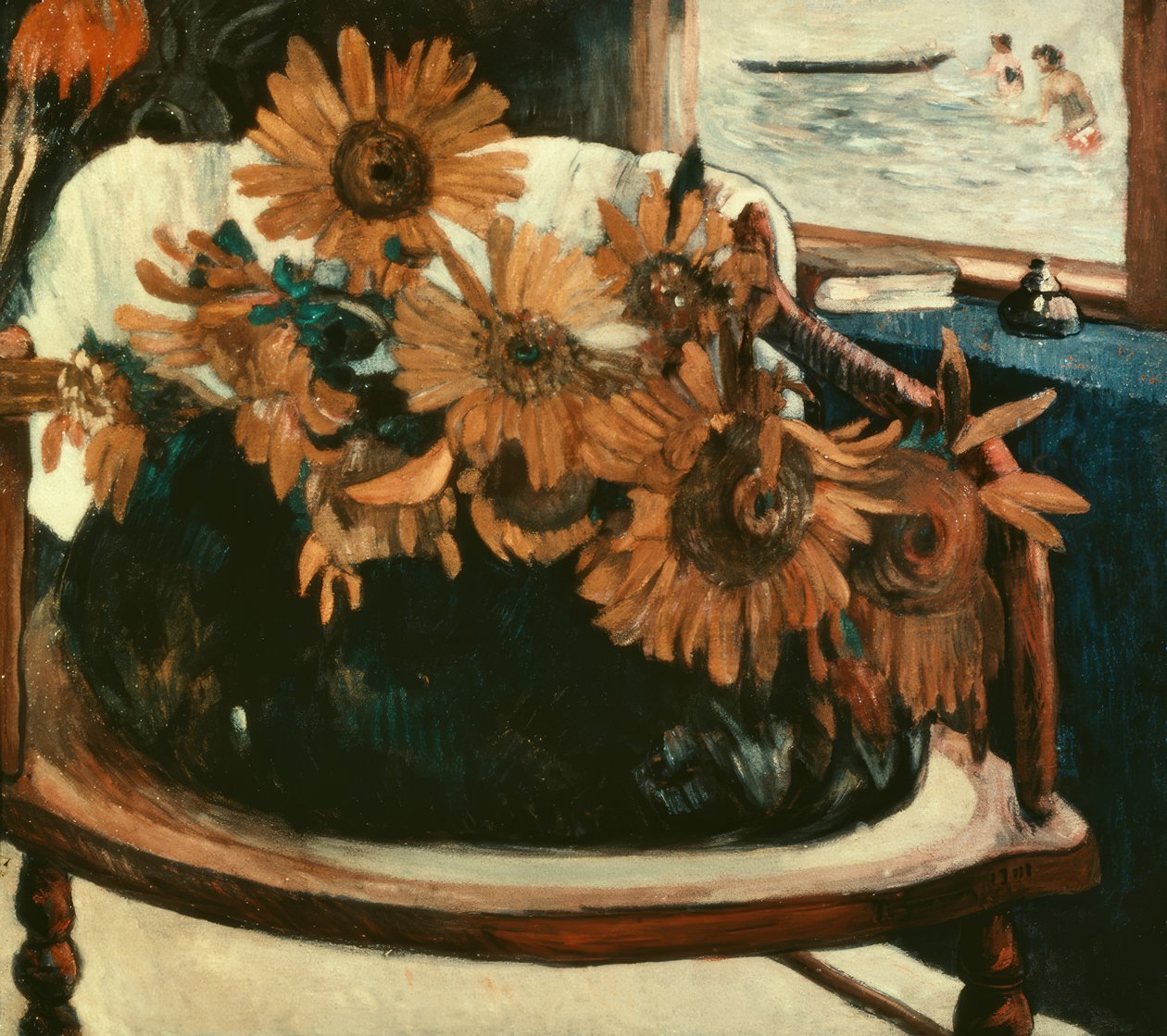 Solsikkeblomster i en stol I af Paul Gauguin