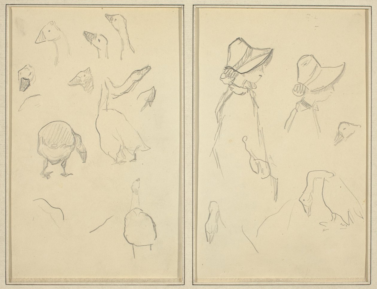 Gæs; Piger i hætter, gæs [recto] af Paul Gauguin
