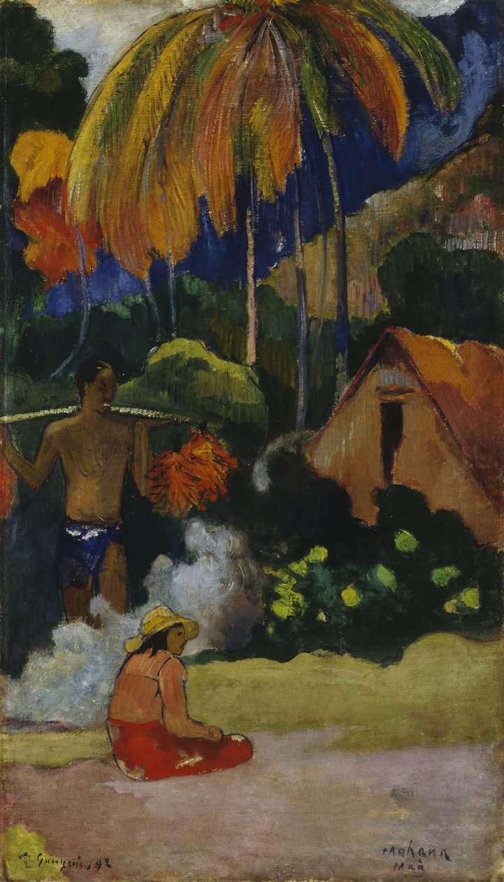 Landskab i Tahiti (Mahana Maà) af Paul Gauguin