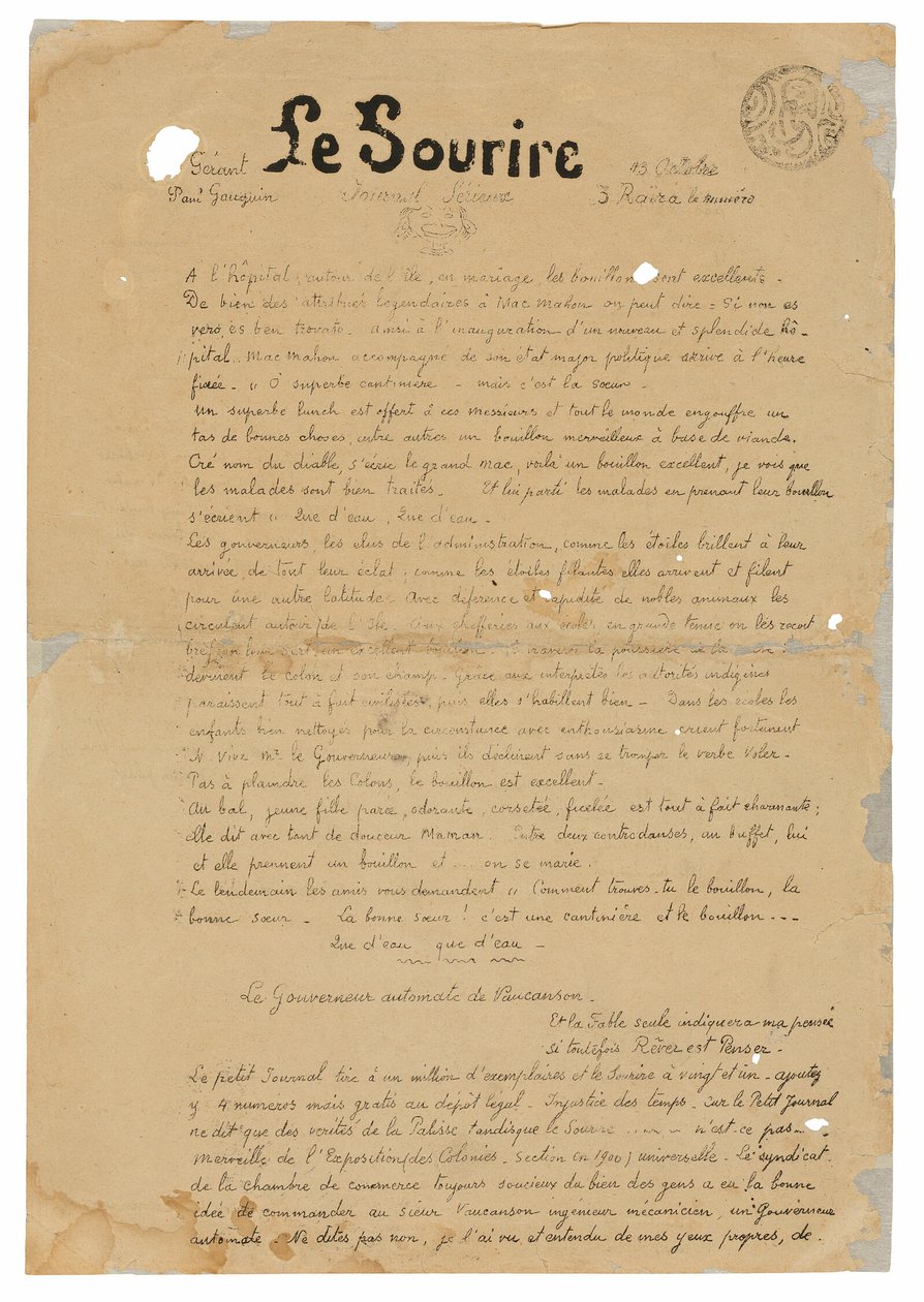 Le sourire: Journal sérieux, 13. oktober 1899 af Paul Gauguin