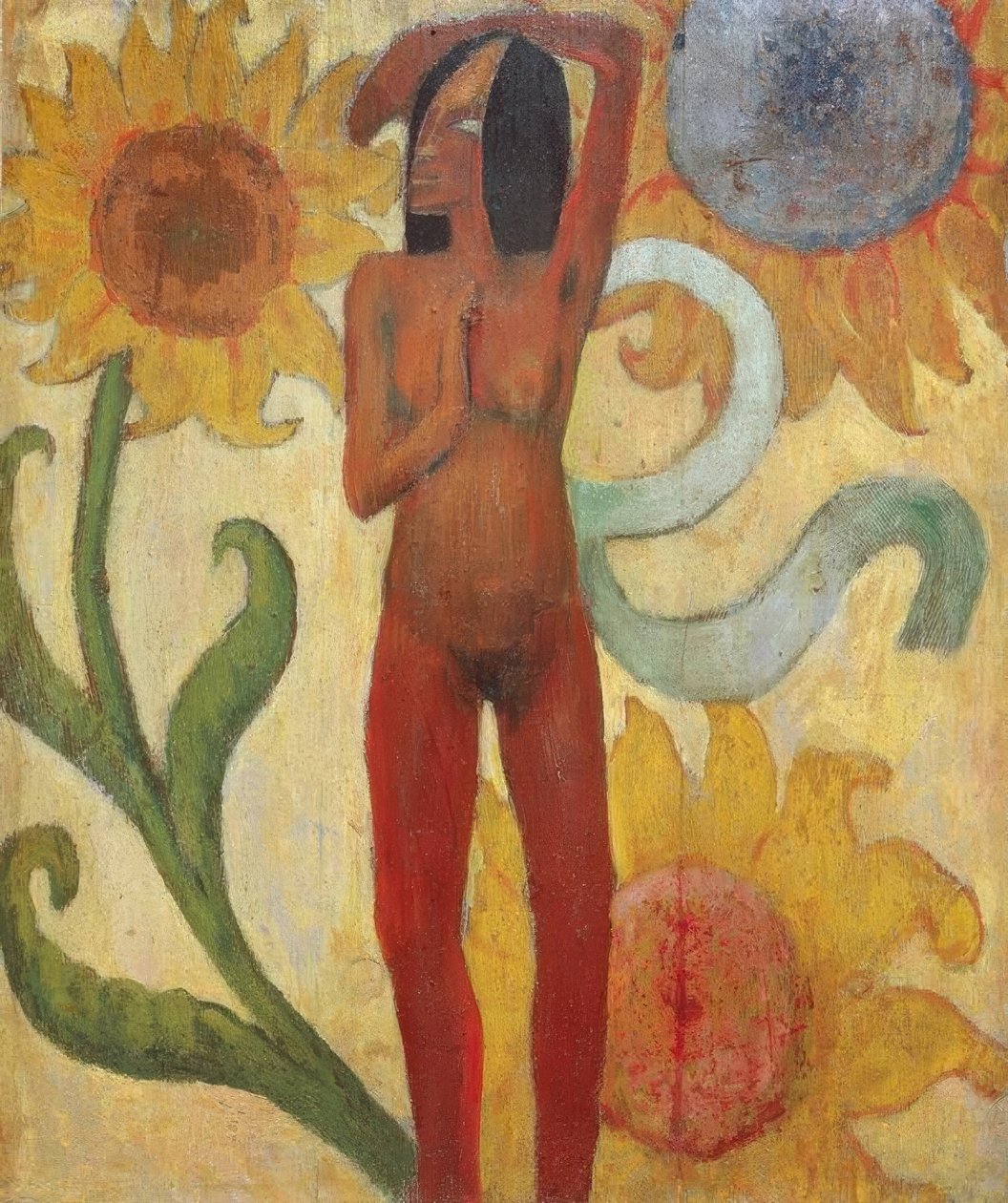 Nøgen kvindefigur med solsikker (eller caribisk kvinde) af Paul Gauguin