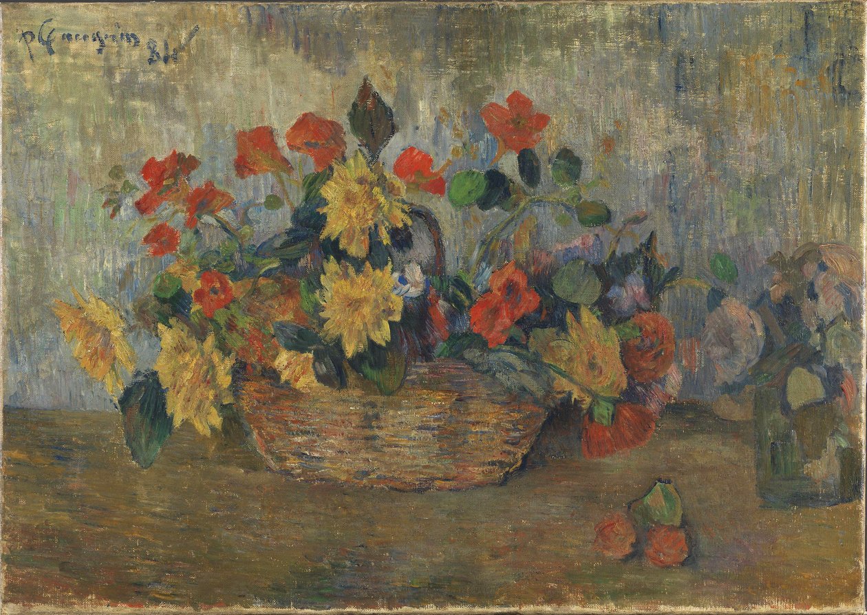 Nasturtiums og Dahliaer i en kurv af Paul Gauguin