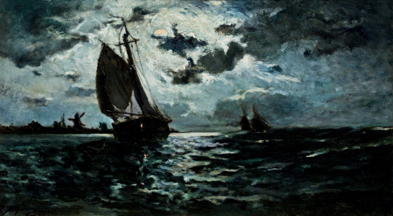 Sejlskib i måneskin. af Paul Gauguin