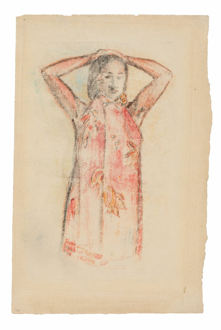 Tahitisk pige i en lyserød Pareu af Paul Gauguin