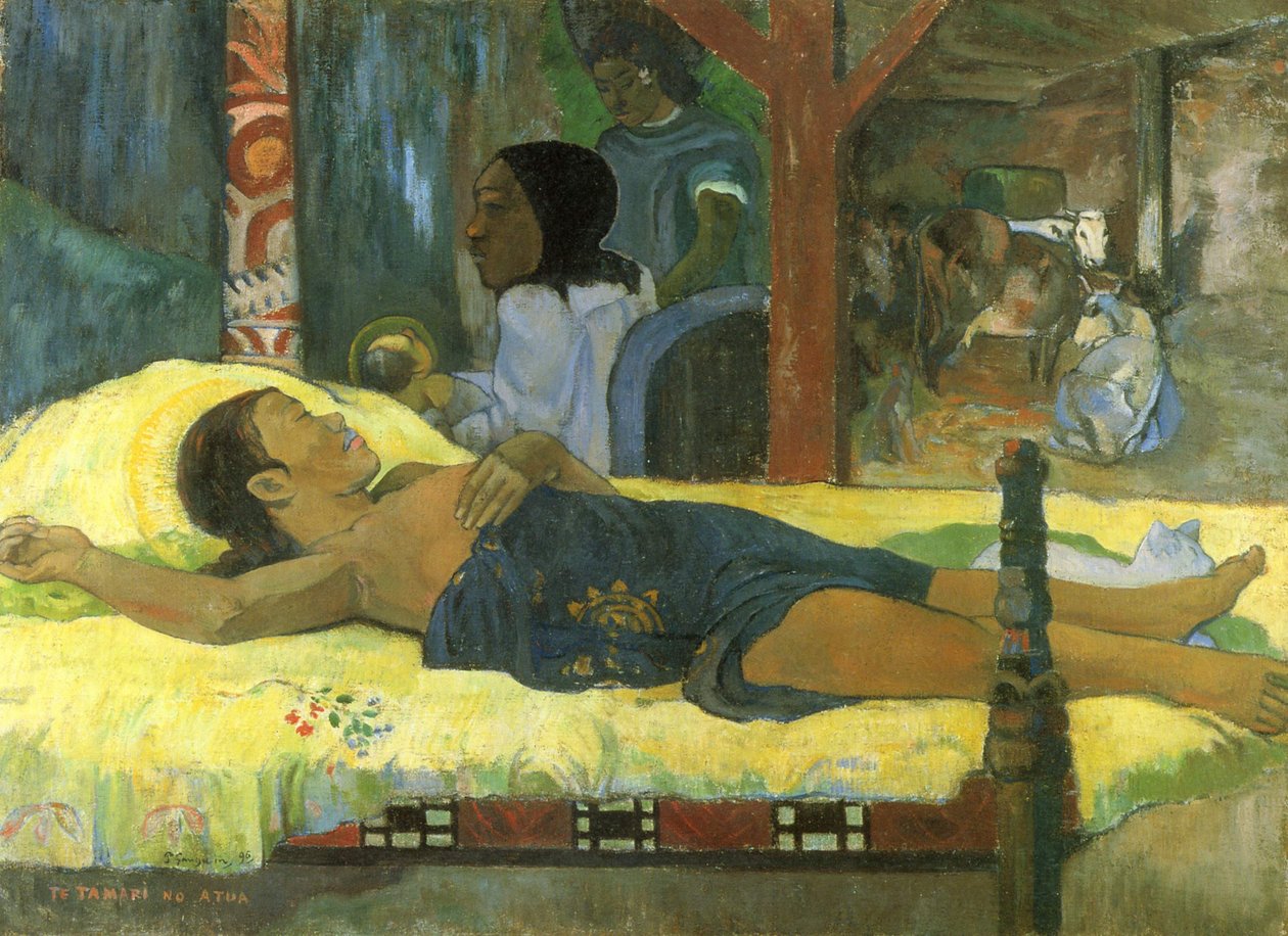 Tahitiansk:  Te Tamari no Atua Fødslen af Paul Gauguin
