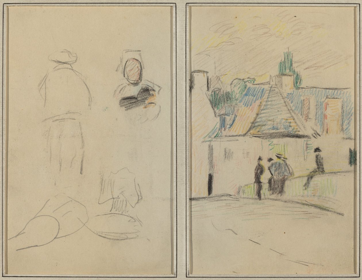 To bretonske figurer; Broen ved Pont-Aven [recto] af Paul Gauguin