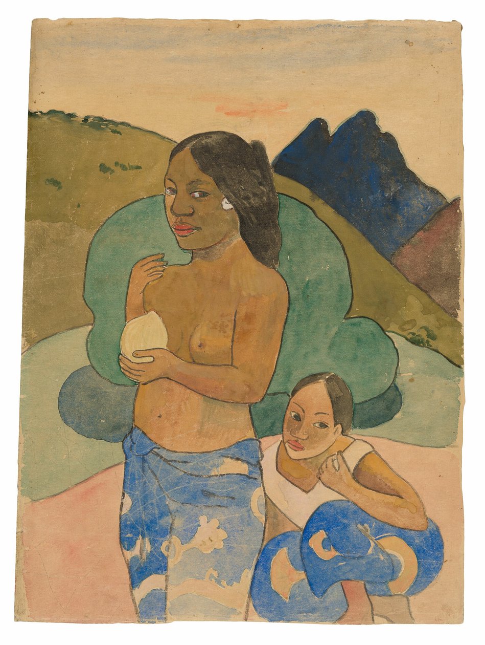 To tahitiske kvinder i et landskab af Paul Gauguin
