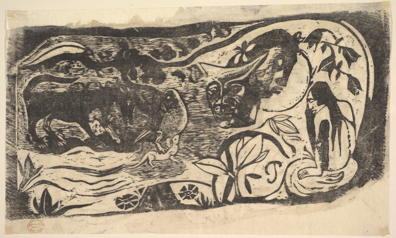 Træsnit med hornet hoved, 1898-99. af Paul Gauguin