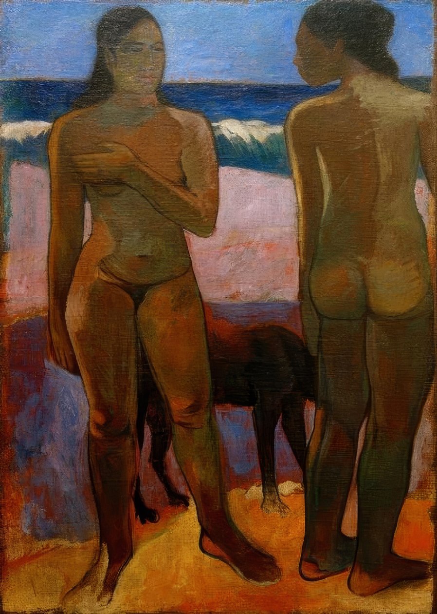 To tahitianske kvinder på stranden af Paul Gauguin