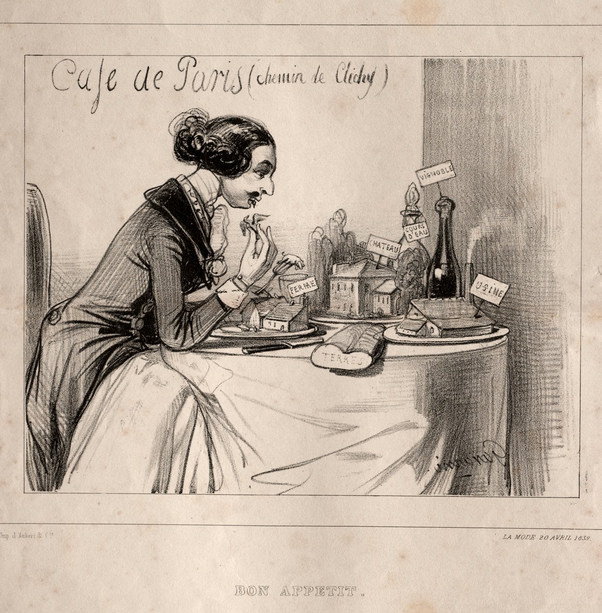 Fantastisk skitse: Bon Appetit, 1839. af Paul Gavarni