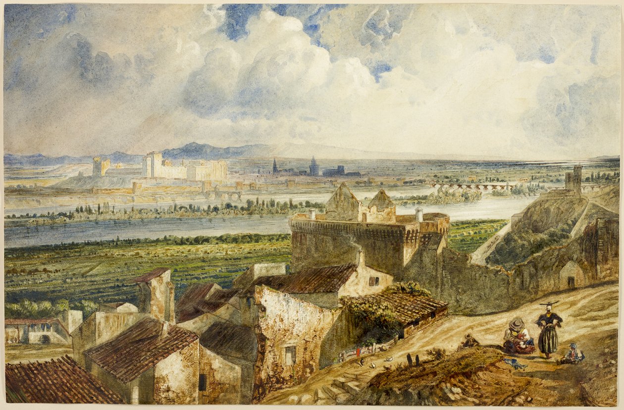 Udsigt over Avignon (fra Villeneuve les Avignon) af Paul Huet