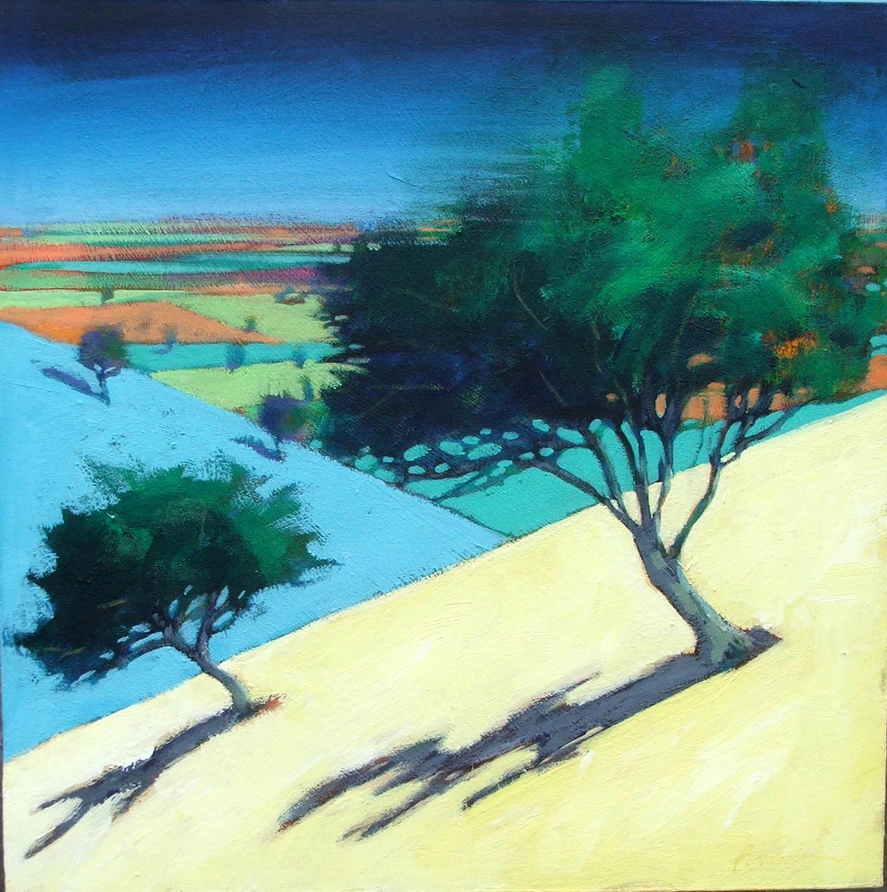 Hillside (akryl på kort) af Paul Powis