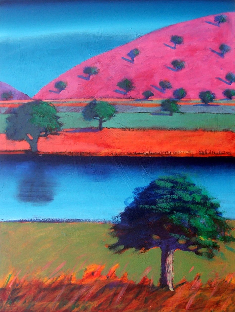 Pink Hill 2 (akryl på kort) af Paul Powis