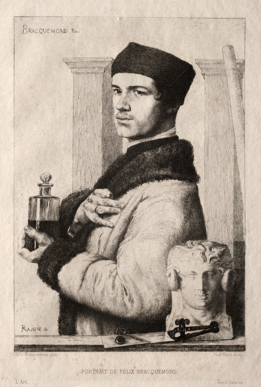 Portræt af Félix Bracquemond i 1852 af Paul Rajon