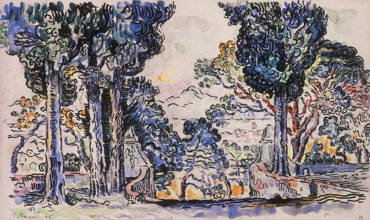 Cypresser i Sainte-Anne Saint Tropez af Paul Signac