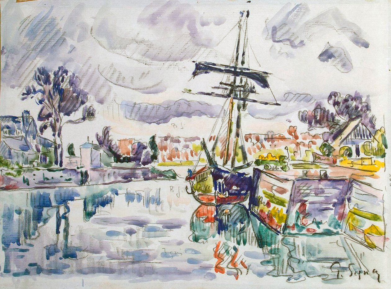 Sejlbåd ved en mole, 1920