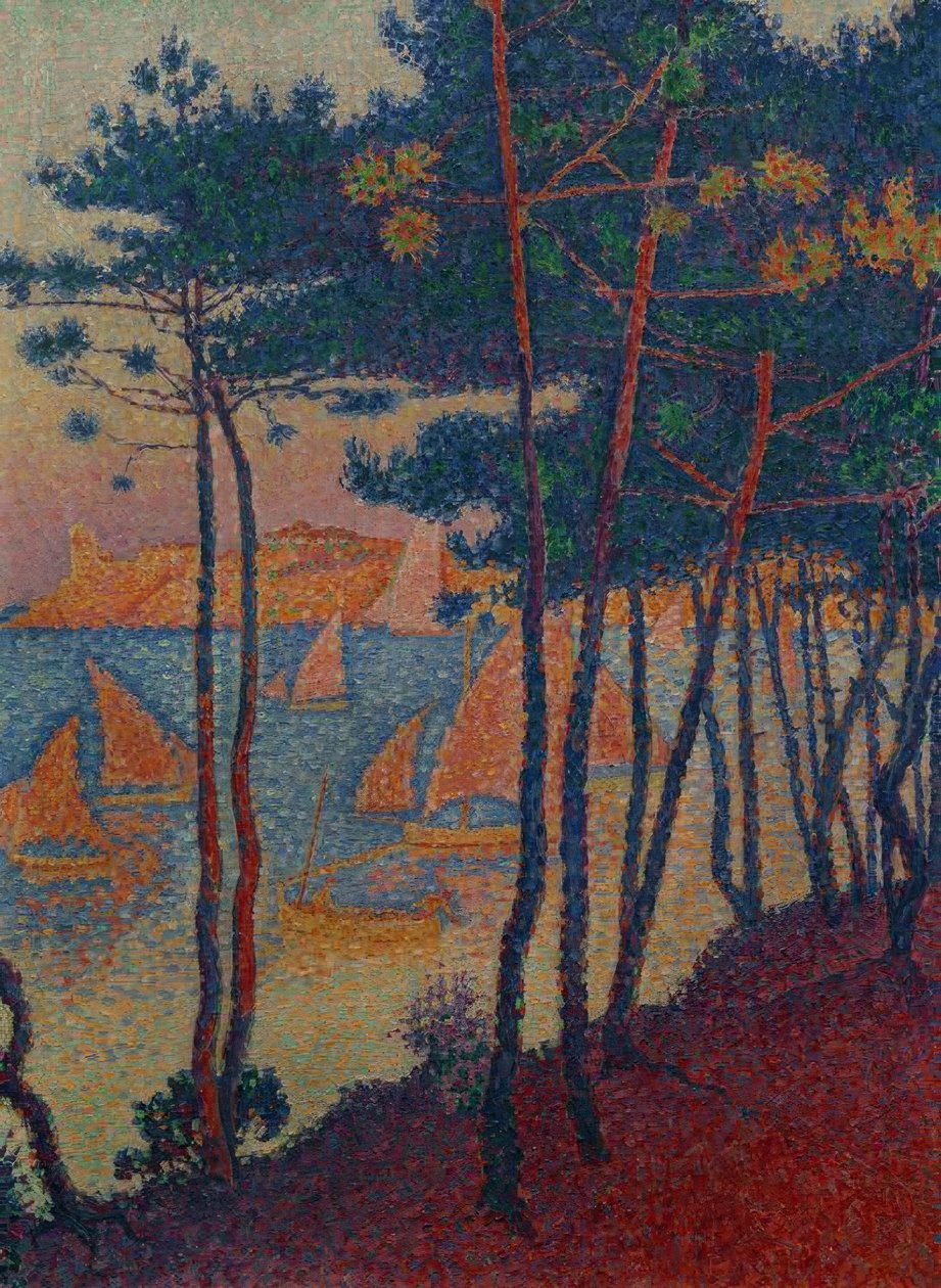 Sejl og fyrretræer af Paul Signac