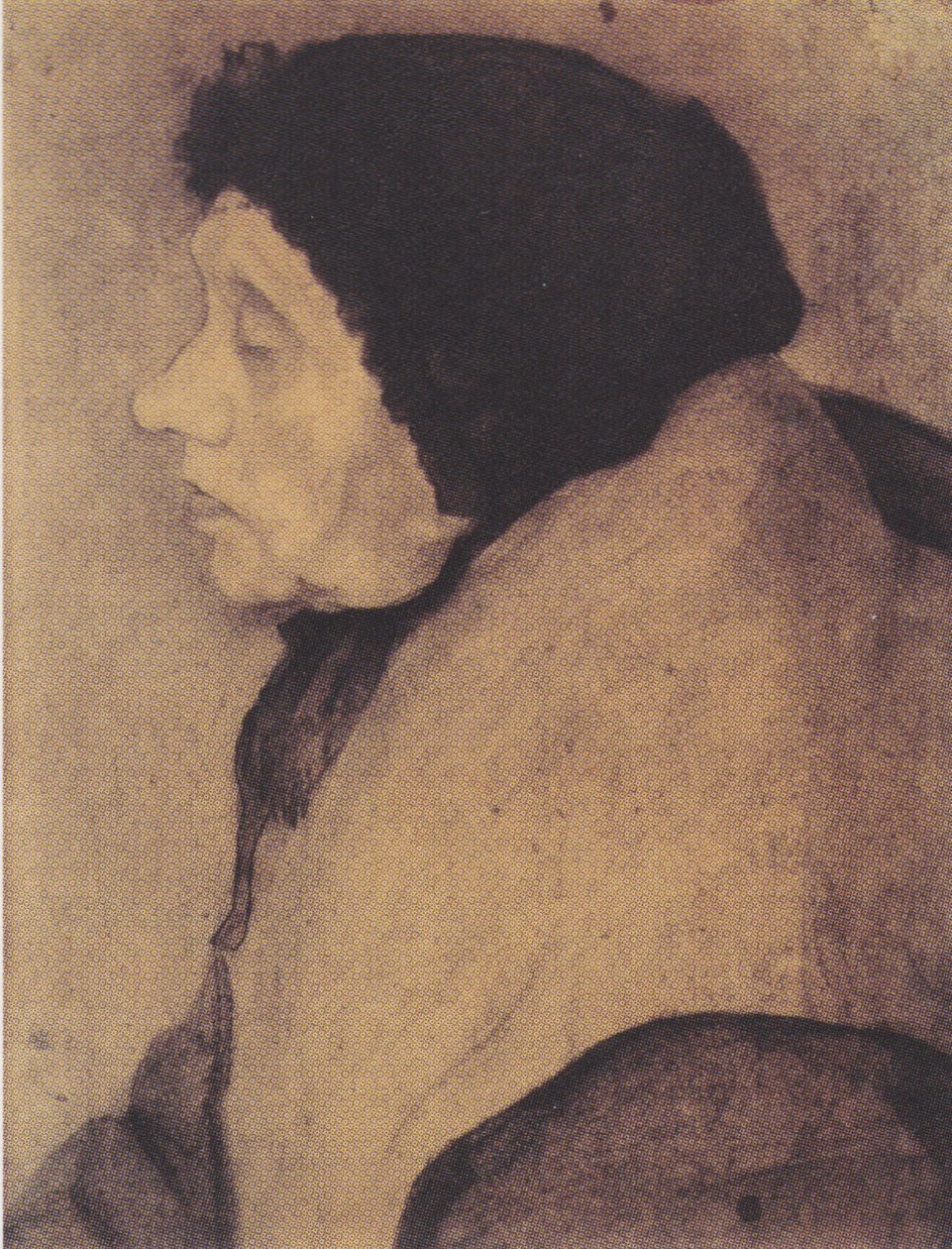 Gammel kvinde med hætte i profil til venstre af Paula Modersohn Becker