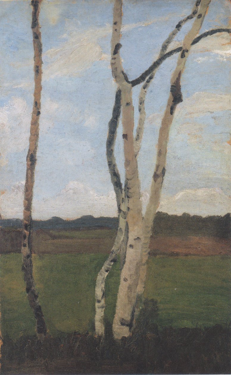 Birkestammer foran landskabet af Paula Modersohn Becker