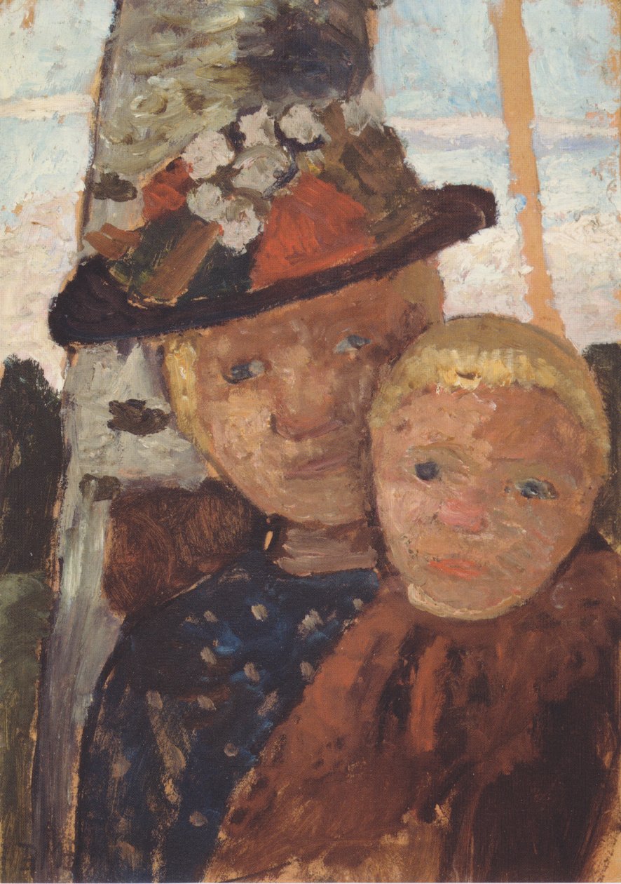 Halvlangt portræt af en pige med en blomsterhue og en dreng af Paula Modersohn Becker